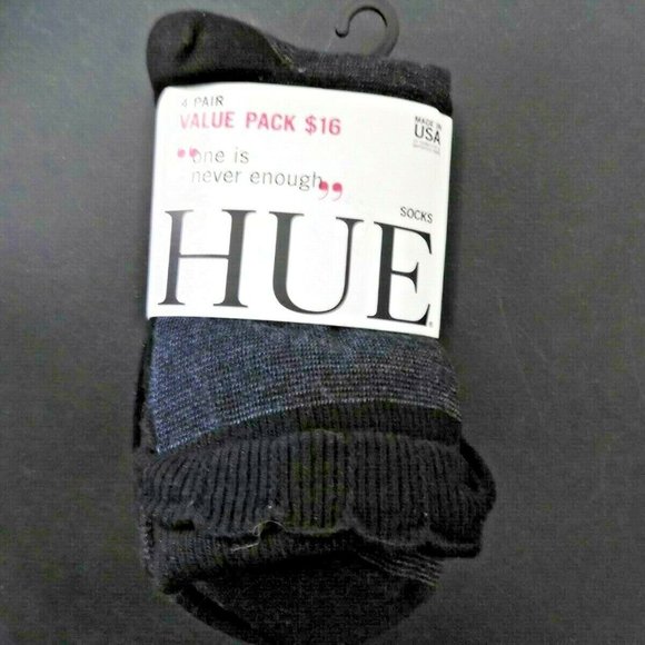 Hue Scalloped Turncuff Socks 4 Pairs Pack One Size Women's Fine Grey Stripe - Picture 2 of 3